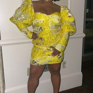 Misguided Yellow Puff Sleeve Dress, size 12